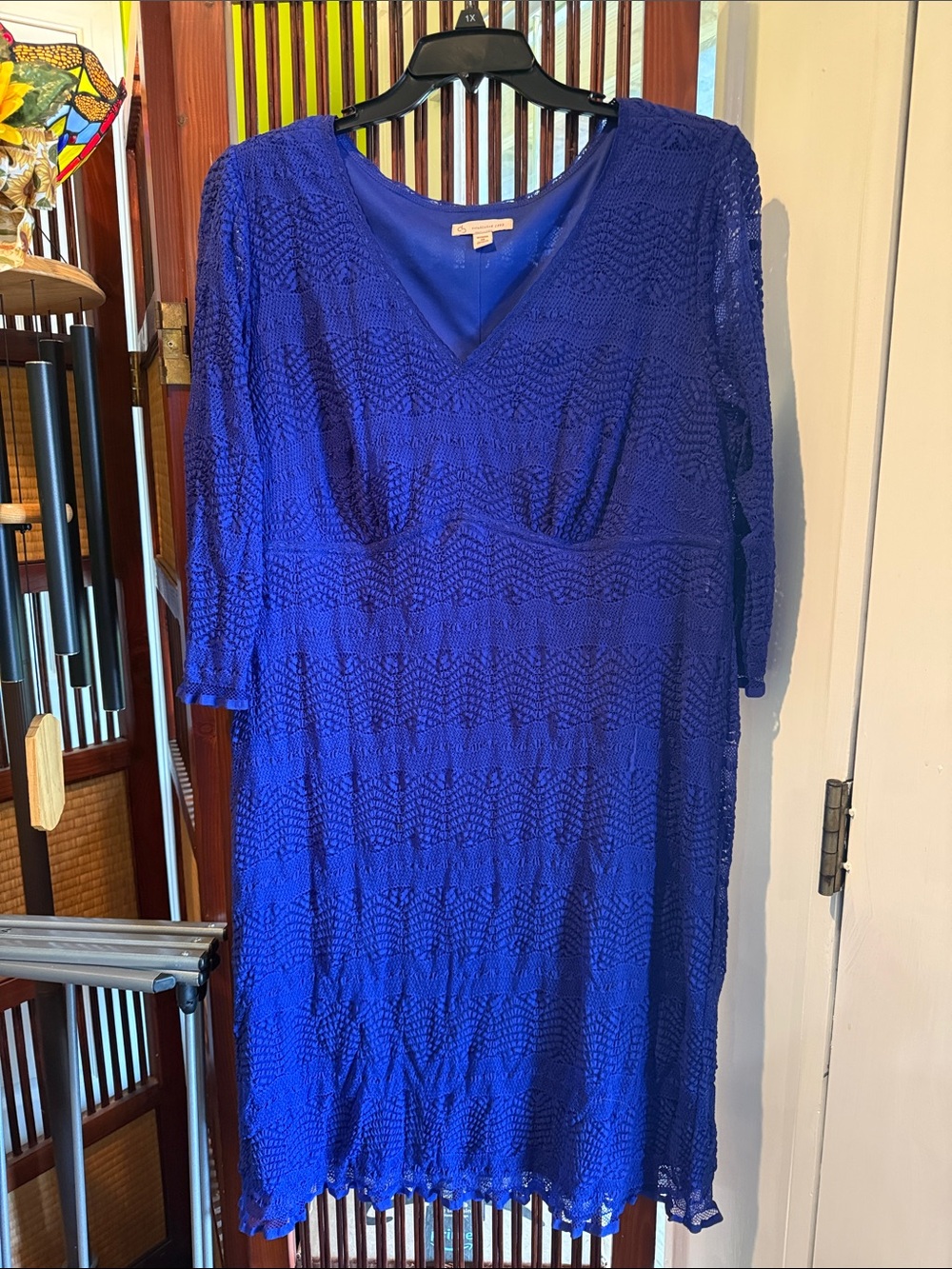Dress Barn Blue Crochet V-Neck Dress